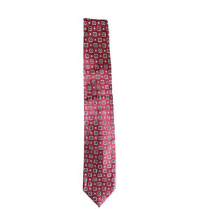 Jos. A Bank Red Gray Silver Squares Geometric Silk Necktie